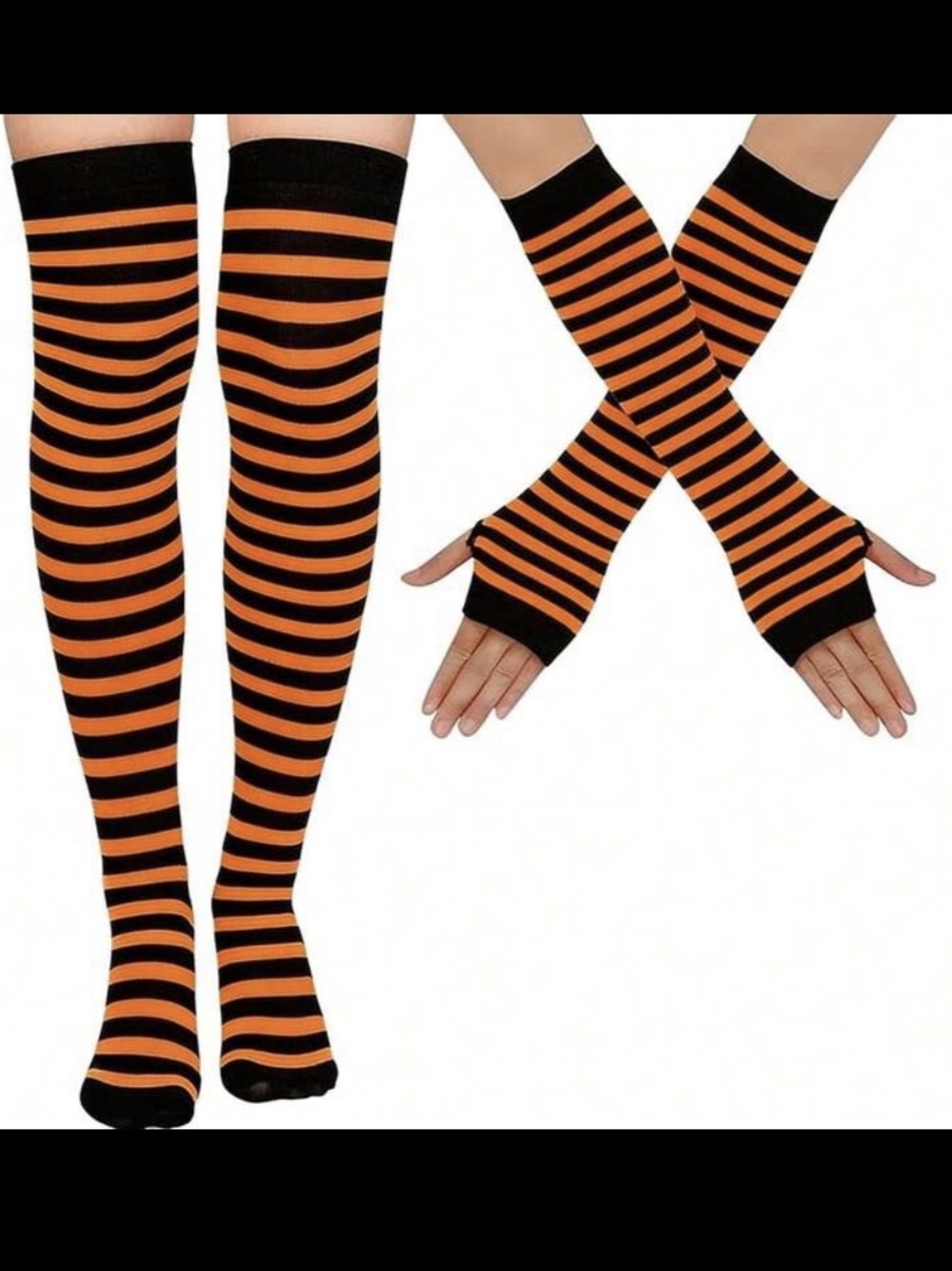 Orange & Black Striped Hosiery Set NWT